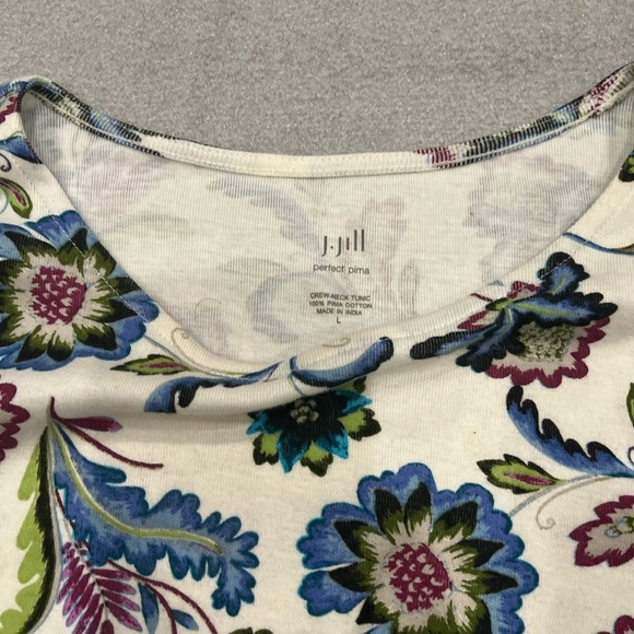 [L] J. Jill Perfect 100% Pima Cotton Cream Chinoiserie Garden Tunic Floral Print - Picture 4 of 7
